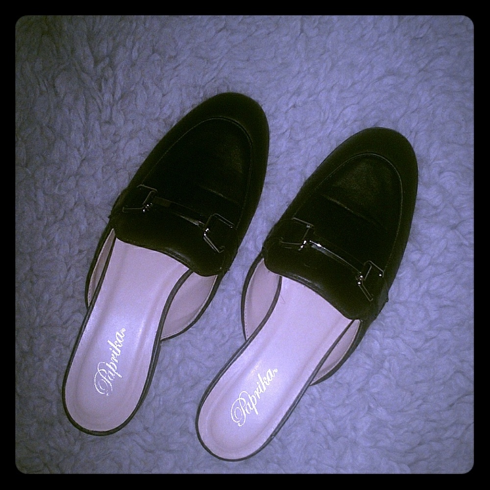 Faux-leather loafer style slides/mules